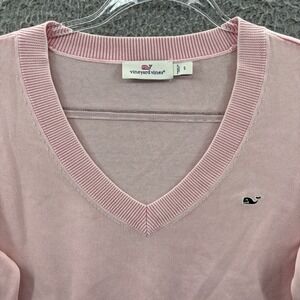 Vineyard Vines Sweater Womens Small Pink Tipped V Neck Knit Pullover Whale Logo